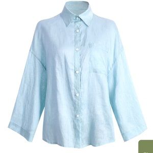 Blue Solid Pocket Flax Shirt and Pants from Berlook